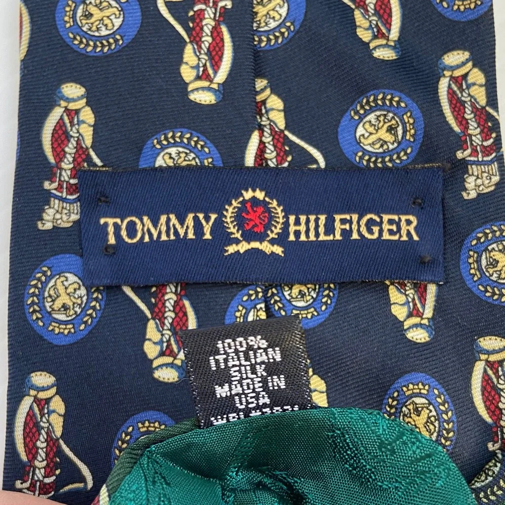 Tommy Hilfiger Navy Blue Green‎ Golf Club Silk Mens Tie